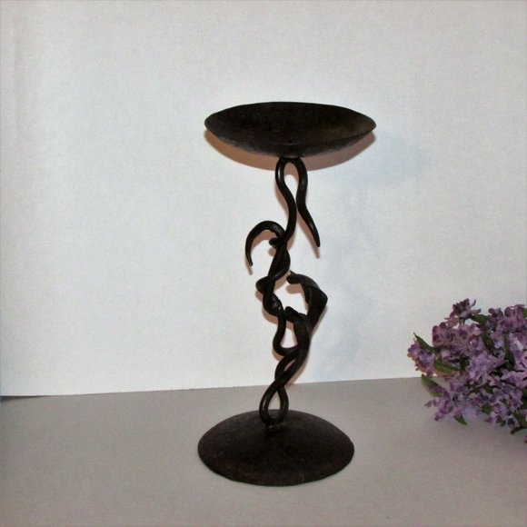 Pillar Candle Holder Rustic Fall Autumn Decor 12" Tall Metal Leaves Cottagecore - Picture 10 of 12